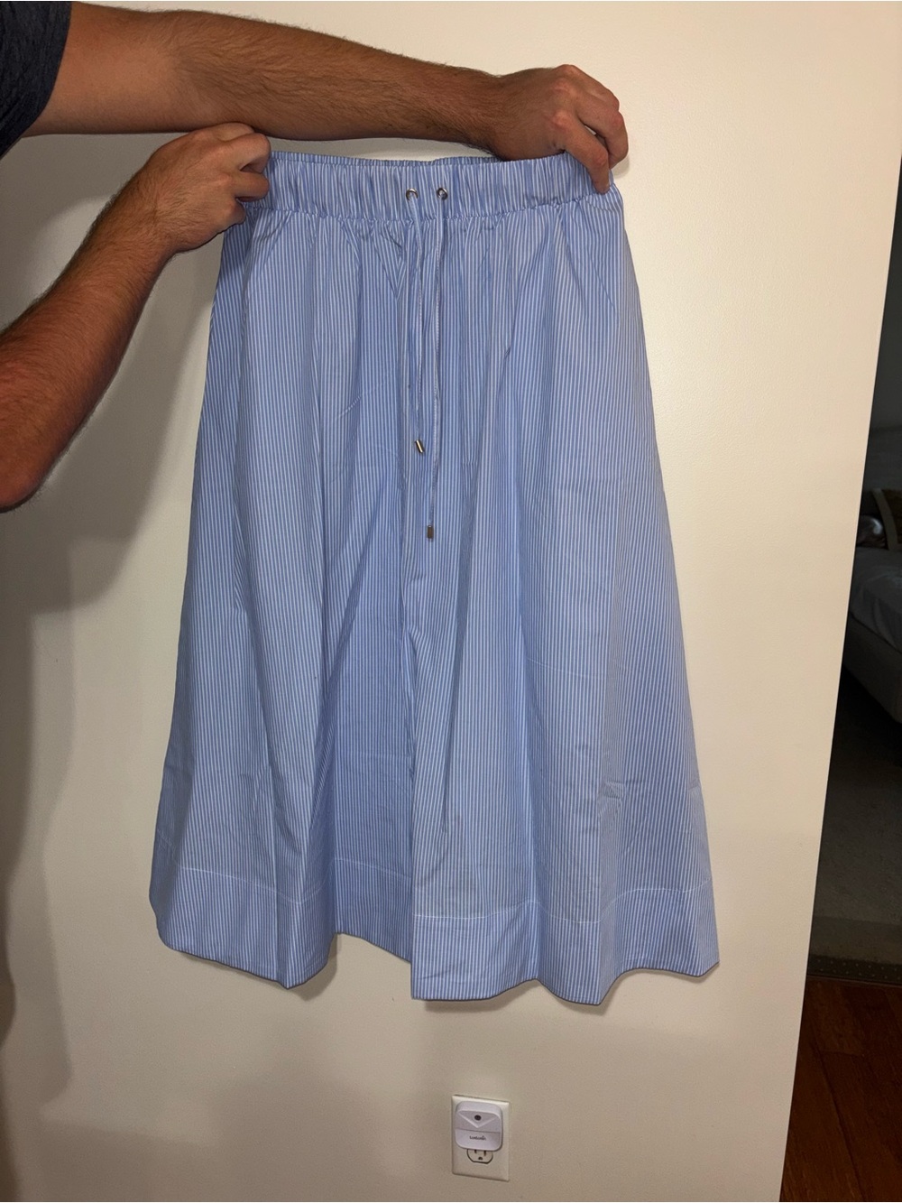 Light Blue Striped A-Line Skirt